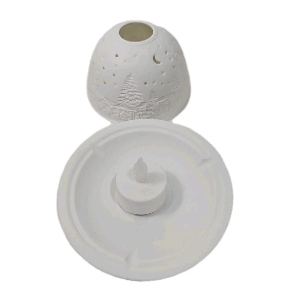 Starlight Glowing Candle Holder White Porcelain Winter Village Dome LED Tealight